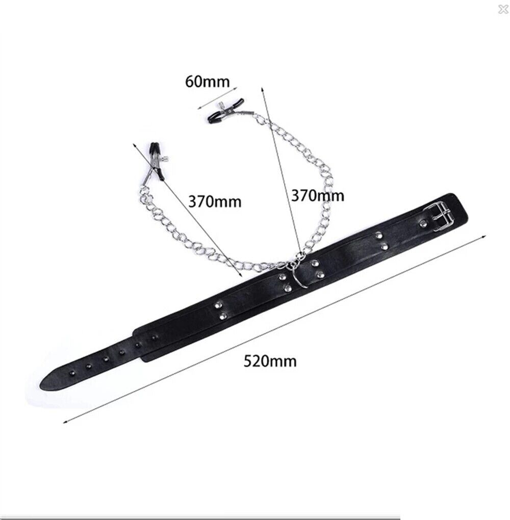 Collar de piel sintética con pinzas para pezones