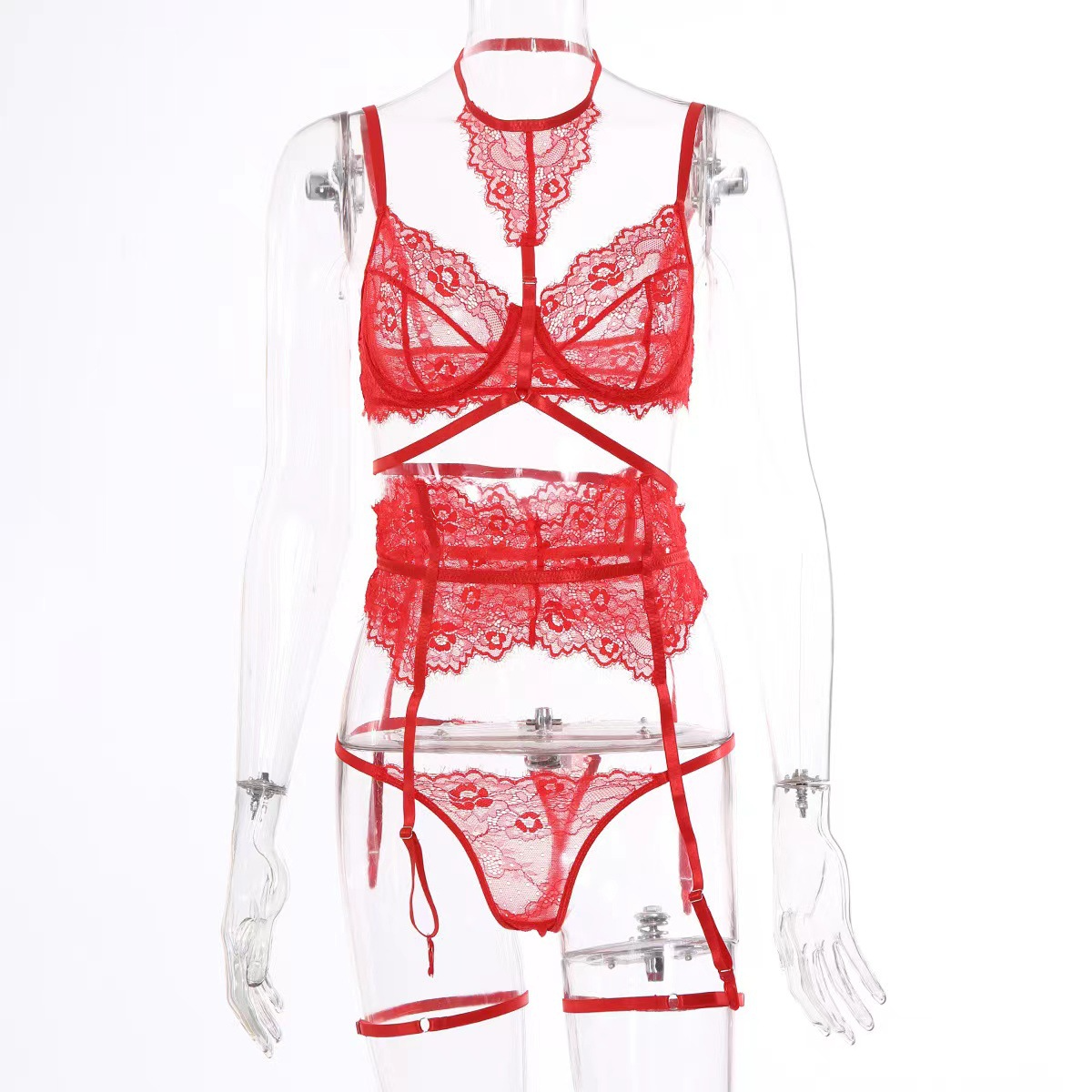 Conjunto de lencería de liguero y cuello halter